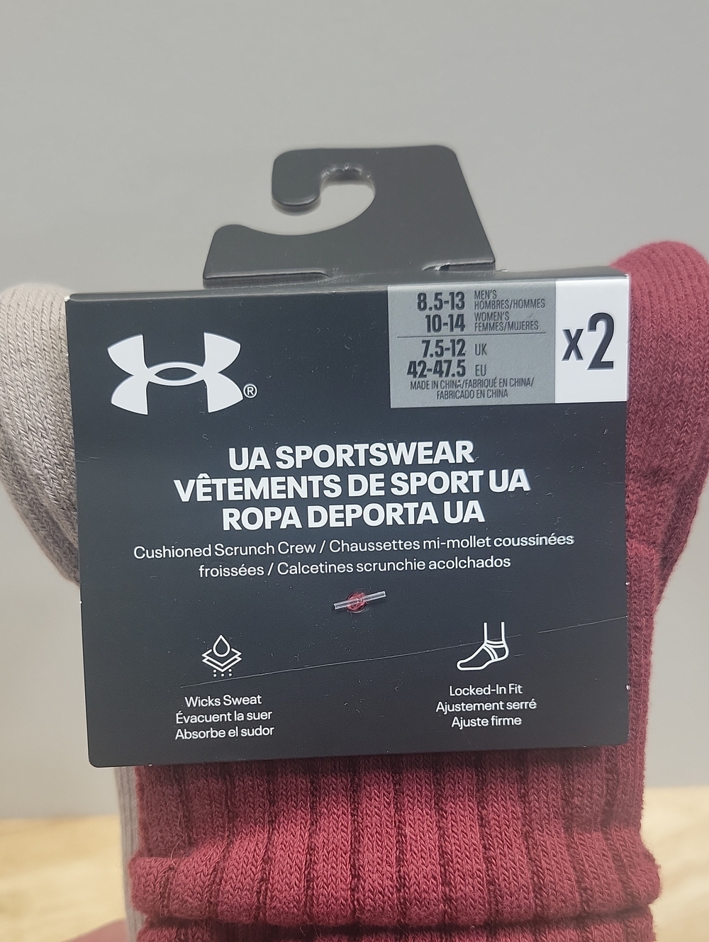 Under Armour Men’s Cushioned Scrunch Crew Socks - Burgundy & Beige - 2 Pack
